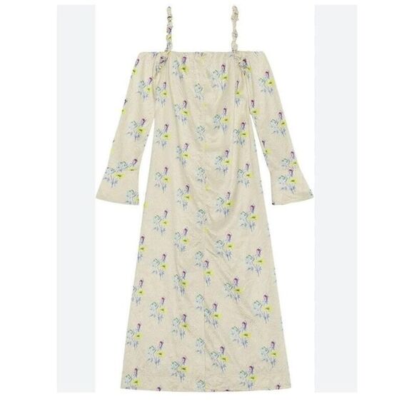 GANNI NWT $295 Crinkled Satin Floral Ruffle Strap Maxi Slit Dress Size 42 L - Picture 4 of 15